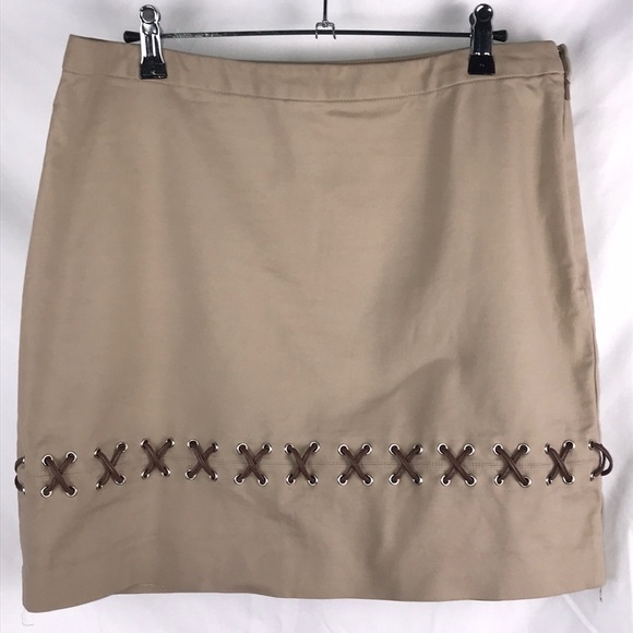 Michael Kors Dresses & Skirts - Michael Kors Khaki Skirt with Braided Leather Trim Sz: 10